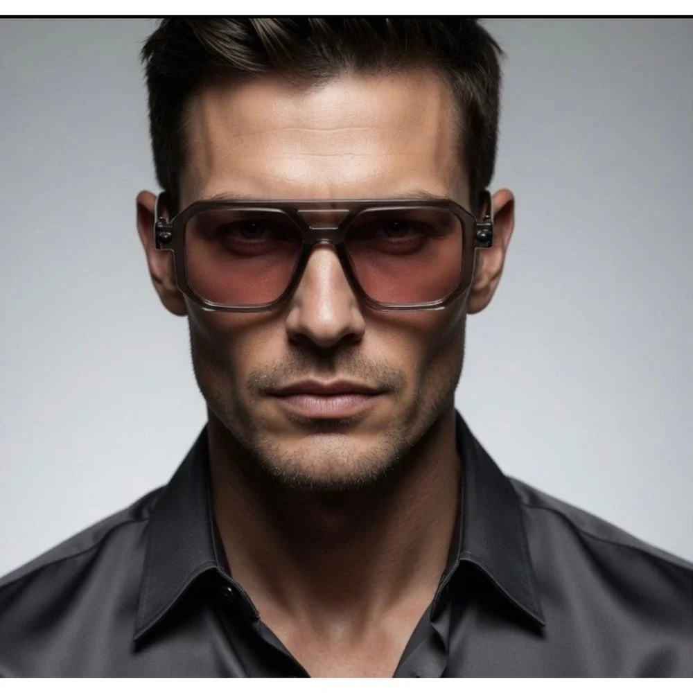 Men Square Sunglasses Grey Frame Pink Gradient Lens Tortoise Fashion Retro Shape
